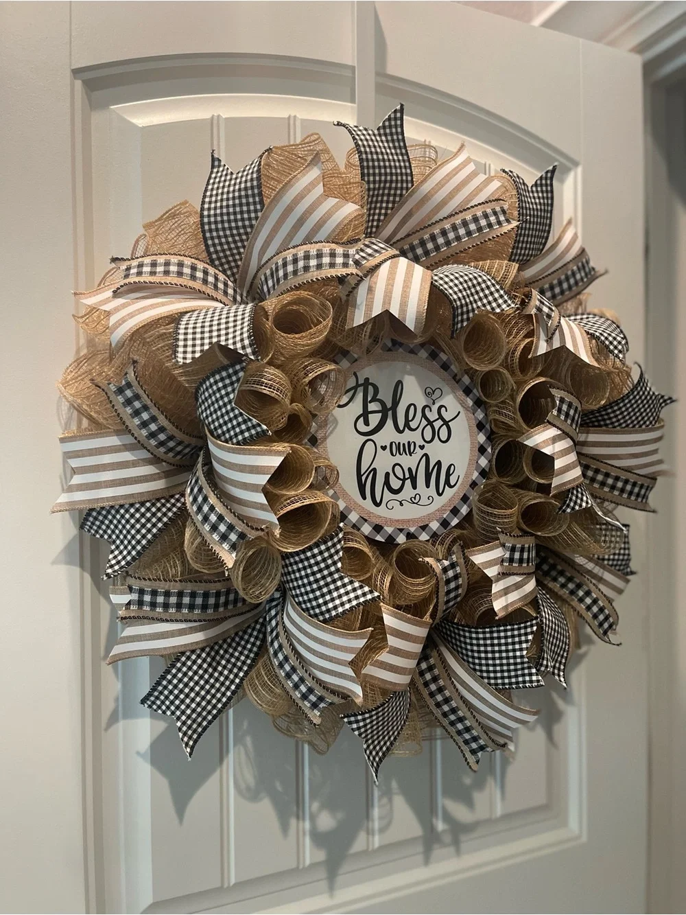 Everyday Farmhouse Style Burlap Wreath “Bless Our Home”